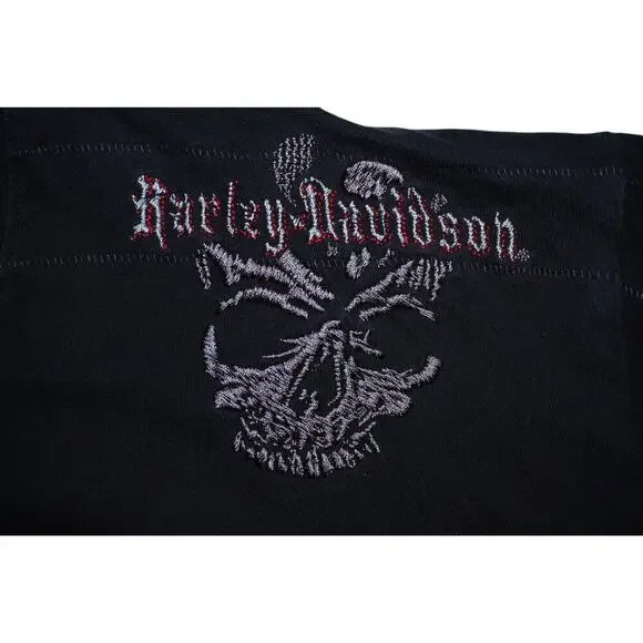 Harley-Davidson Black Skull Wings Tee – Men’s Size L/XL – Embroidered  – Vibe - Picture 2 of 5